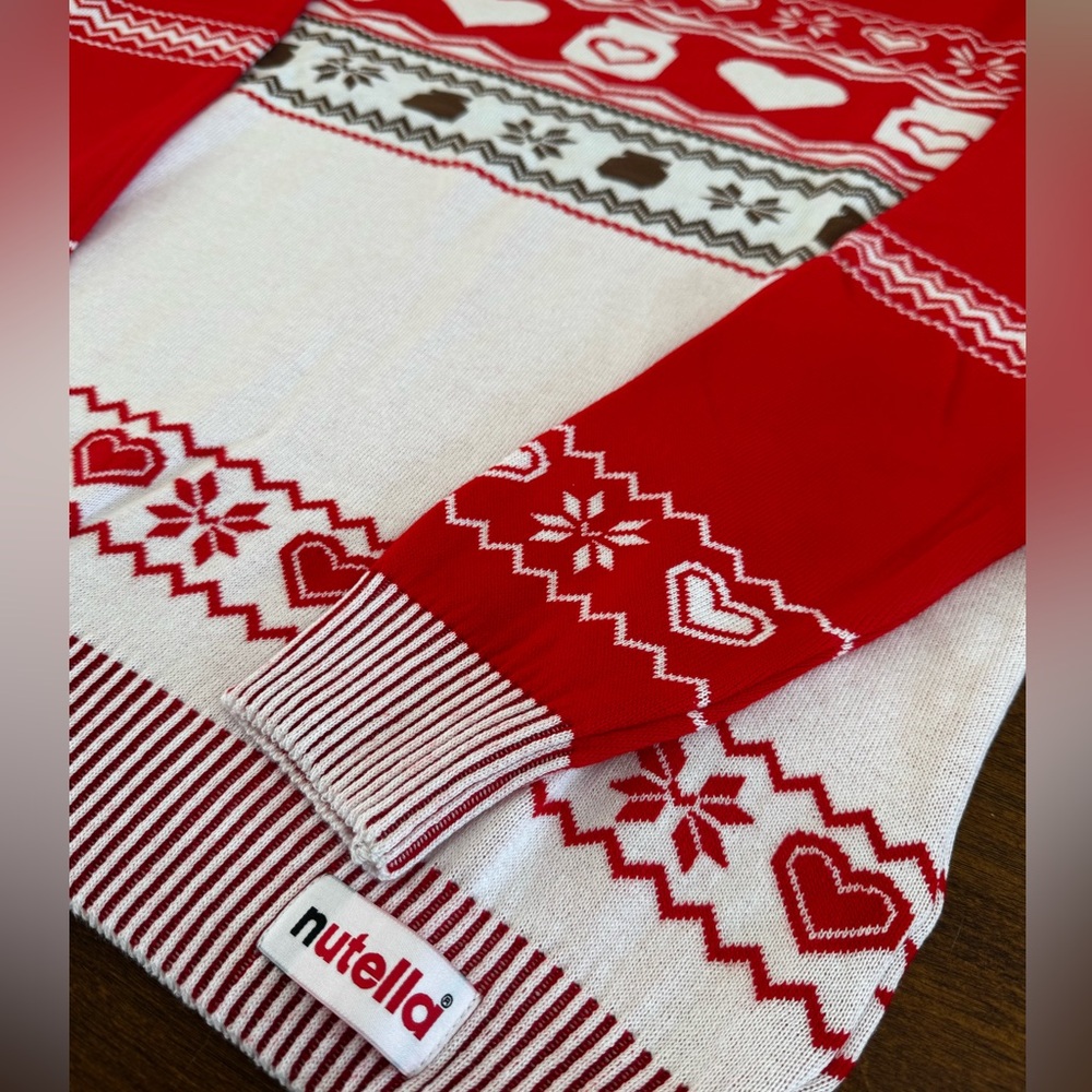 NEW, Nutella, Limited Edition, Holiday Sweater, Hearts, XL, Valentines Day, Red